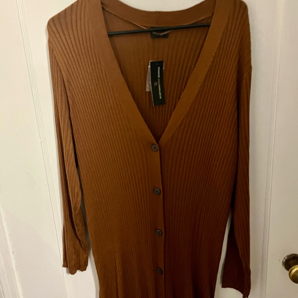 Worthington Brown Ribbed V-Neck Cardigan